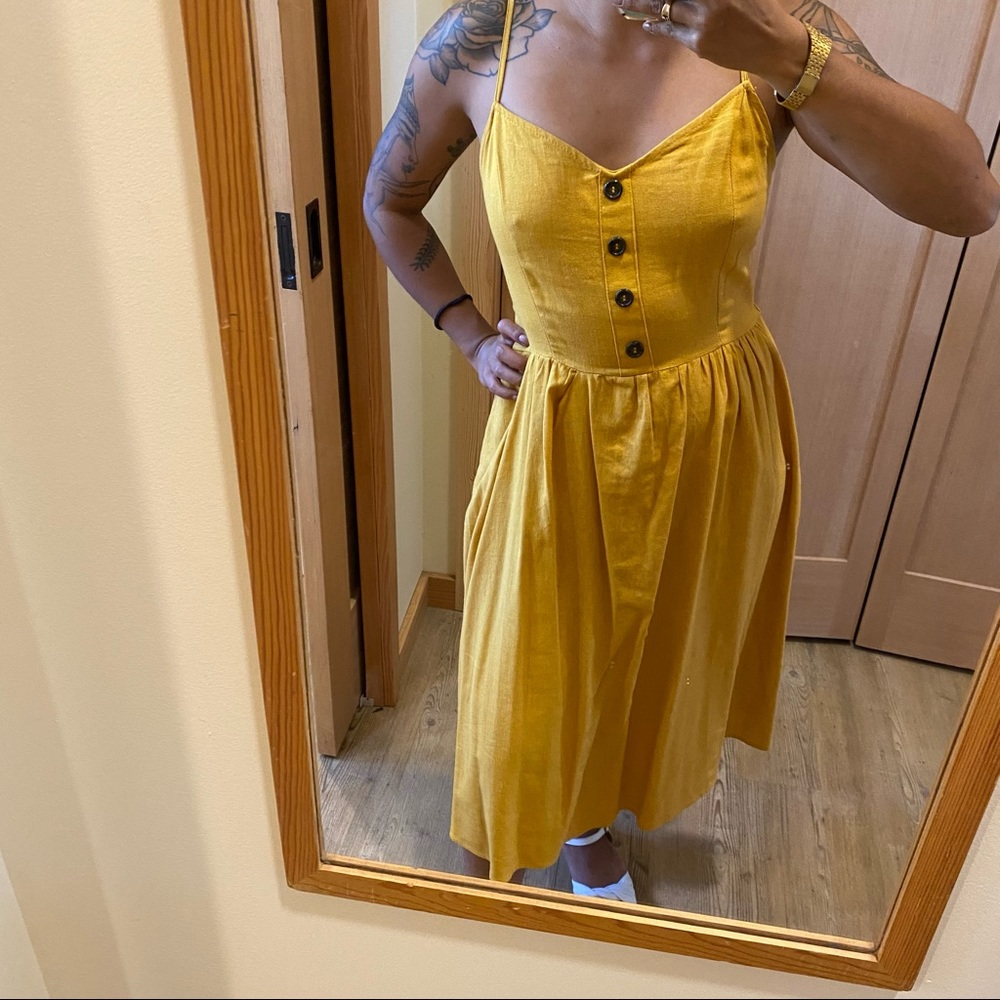 Mustard yellow button dress with pockets
